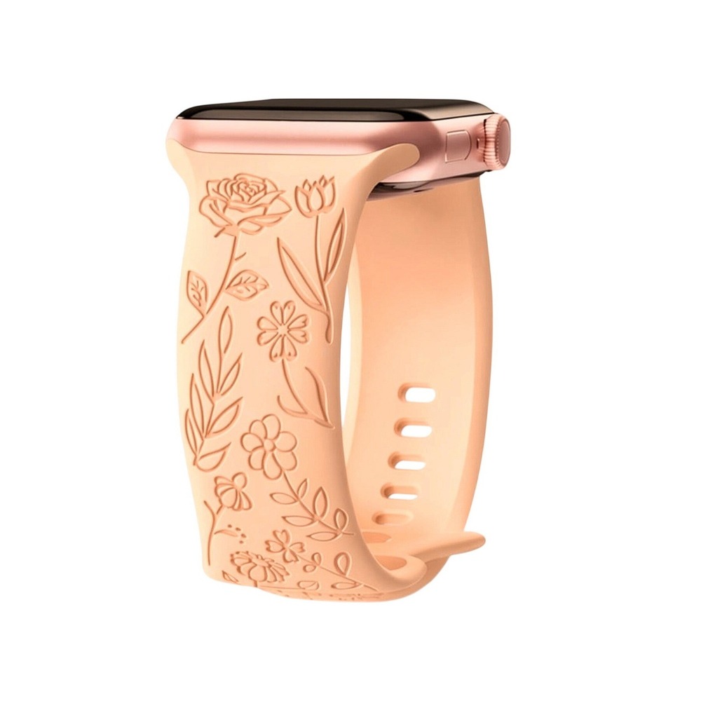 Apple iWatch Compatible Etched Peach Floral Silicone Watch Band 42/44/45/49mm
